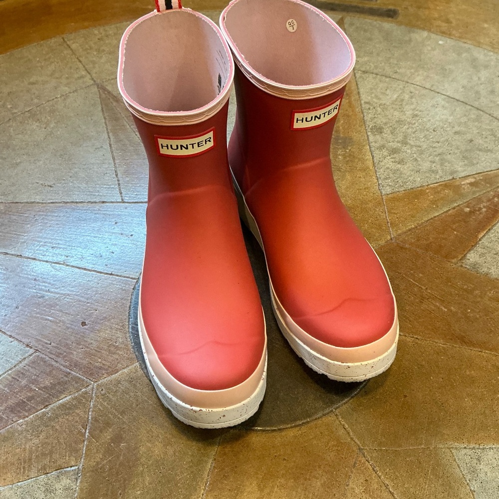 Hunter Red and Pink Play it Up Rain Boots